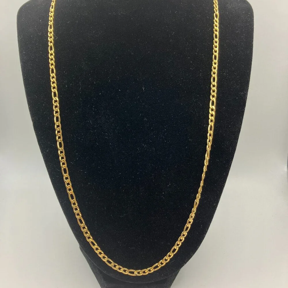 Real 18k Gold Plated Figaro 22 inch NEW Chain Real 24k Gold Plated Lobster Clasp